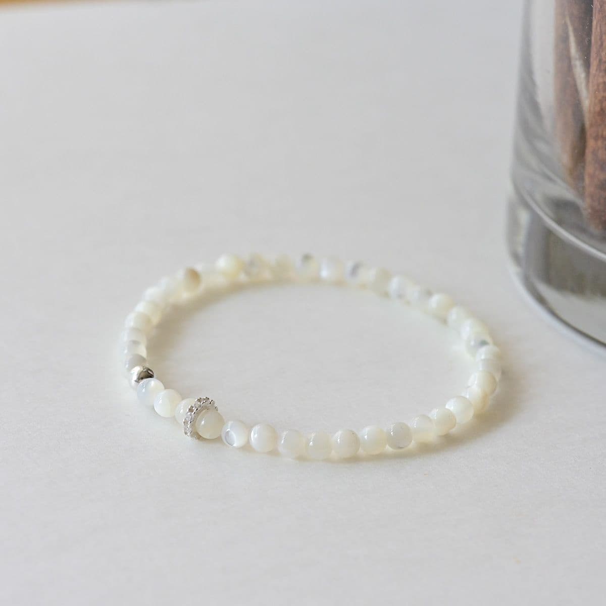 925 Silver Mother-of-Pearl Silver Charm Urethane Bracelet - 이미지 1