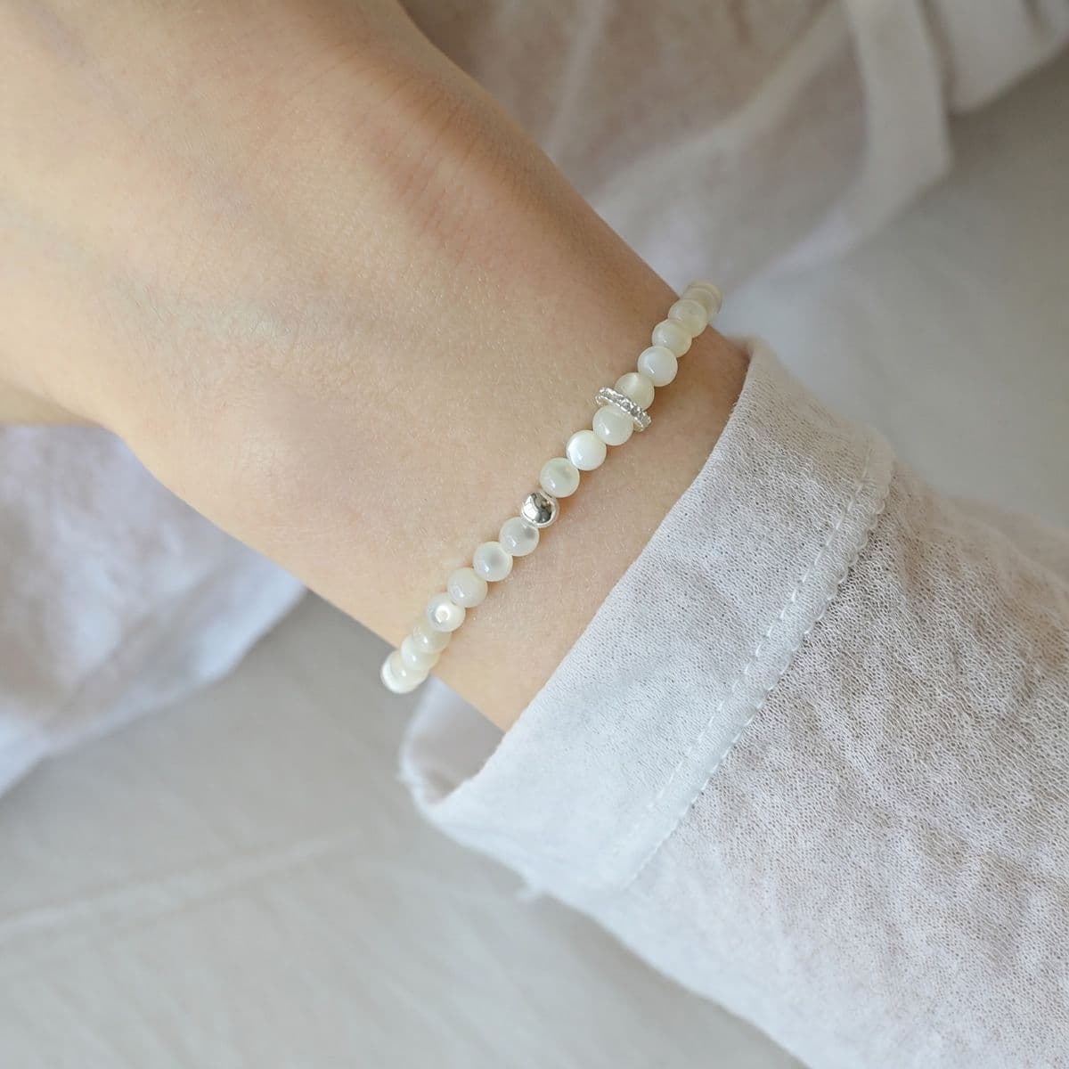 925 Silver Mother-of-Pearl Silver Charm Urethane Bracelet - 이미지 9