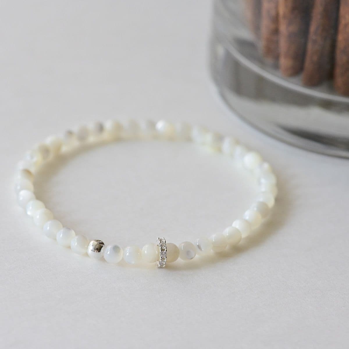 925 Silver Mother-of-Pearl Silver Charm Urethane Bracelet - 이미지 2