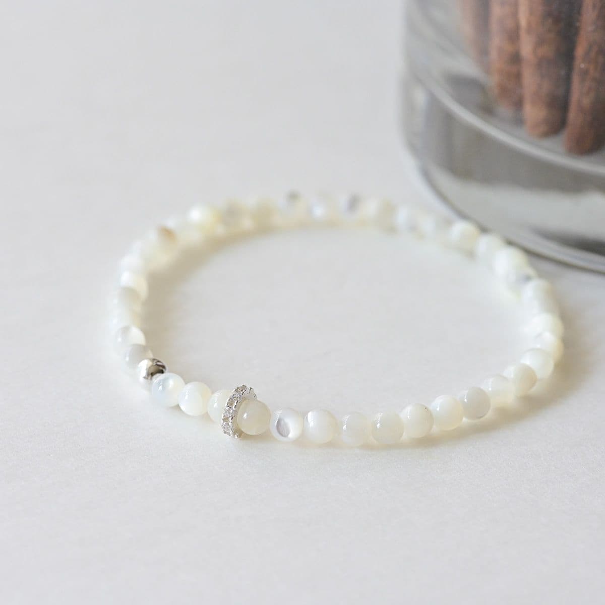 925 Silver Mother-of-Pearl Silver Charm Urethane Bracelet - 이미지 5