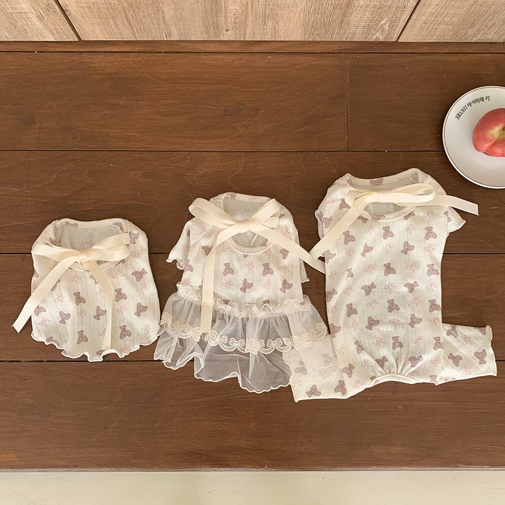 발레코어 리본 곰돌이 티셔츠/올인원/원피스 - 이미지 2