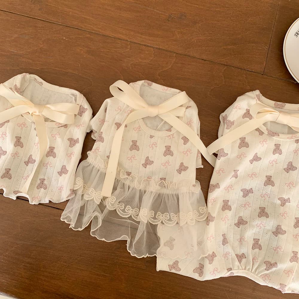 발레코어 리본 곰돌이 티셔츠/올인원/원피스 - 이미지 4