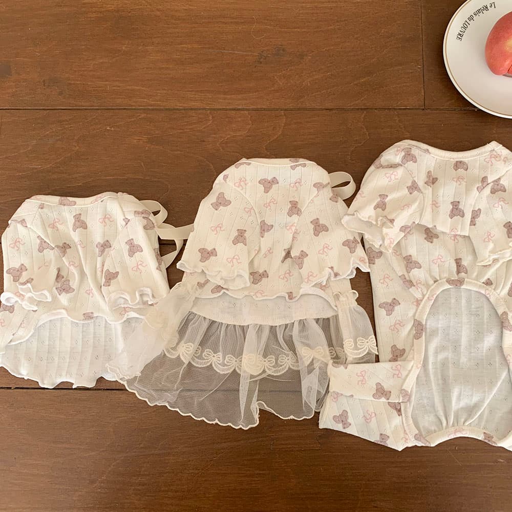 발레코어 리본 곰돌이 티셔츠/올인원/원피스 - 이미지 5