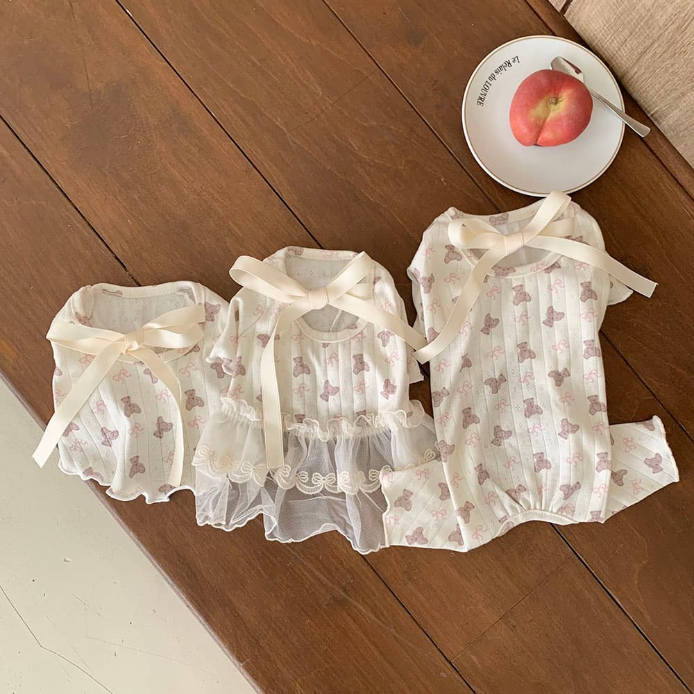 발레코어 리본 곰돌이 티셔츠/올인원/원피스 - 이미지 3