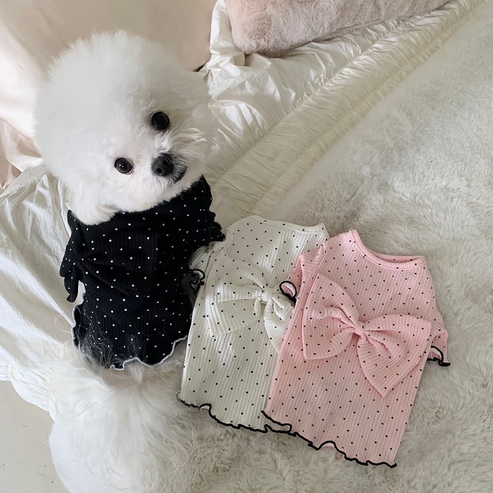 왕리본 도트 티셔츠 - 이미지 1