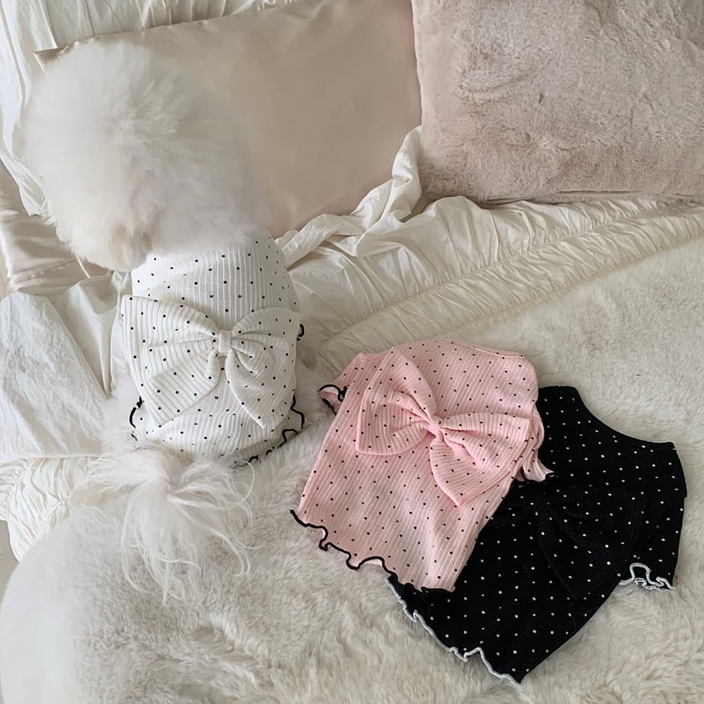 왕리본 도트 티셔츠 - 이미지 5