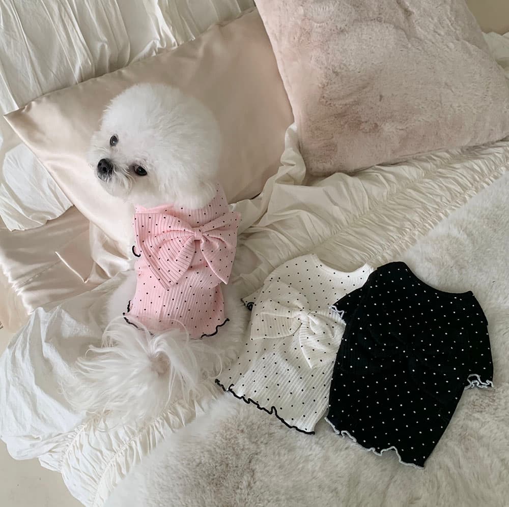 왕리본 도트 티셔츠 - 이미지 3