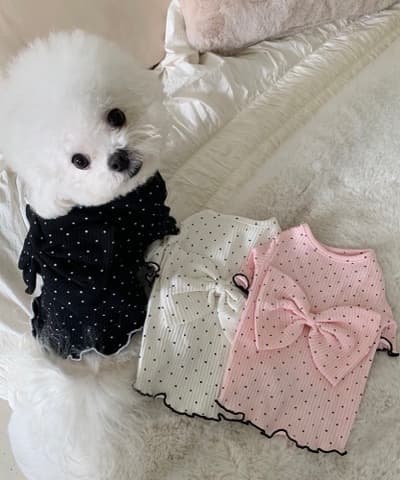 왕리본 도트 티셔츠