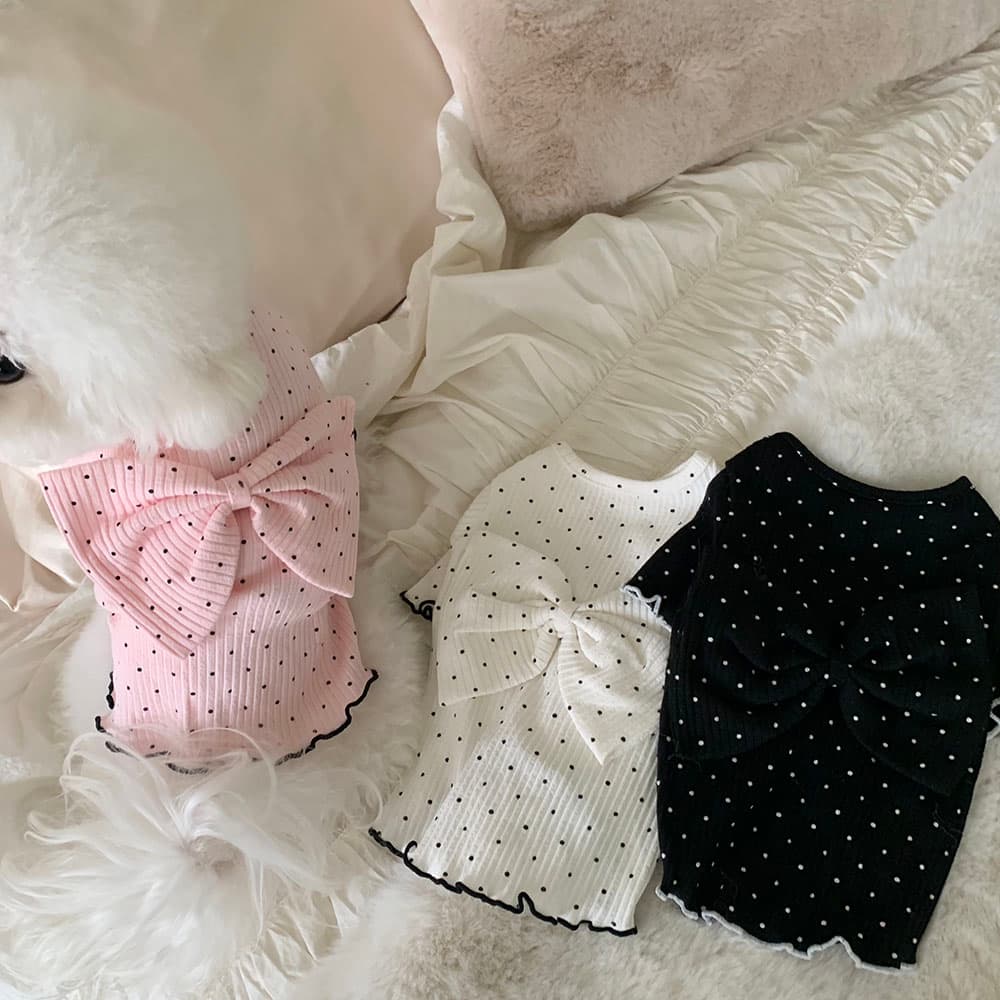 왕리본 도트 티셔츠 - 이미지 4