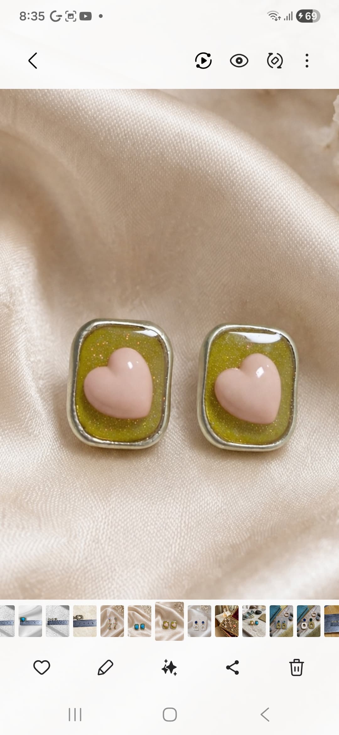 Glitter Heart Square Stud Earrings - 이미지 2