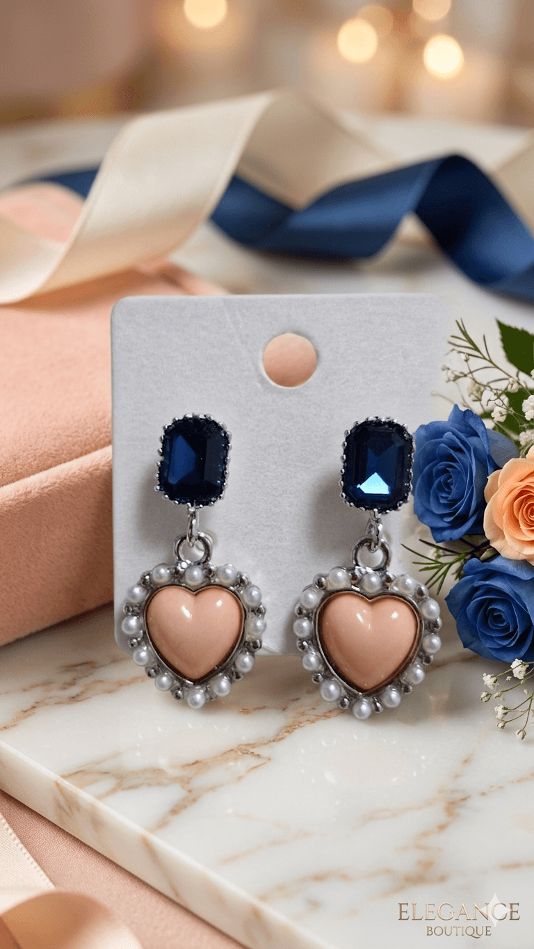 Pearl Heart Drop Earrings - 이미지 2
