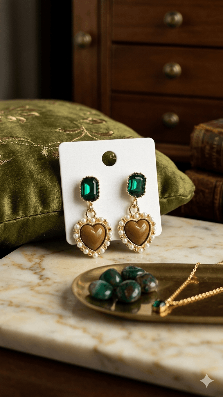 Pearl Heart Drop Earrings - 이미지 3