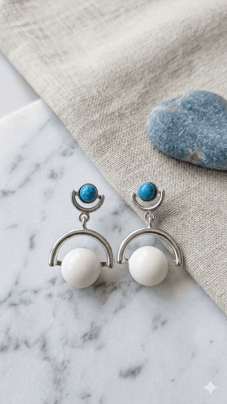Vintage Half-moon Frame Ball Drop Earrings - 이미지 2