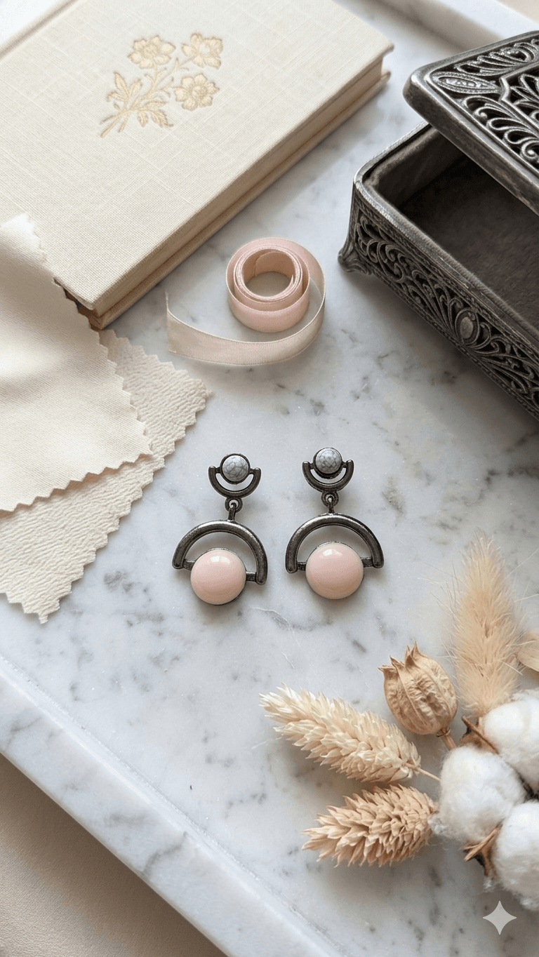 Vintage Half-moon Frame Ball Drop Earrings - 이미지 3