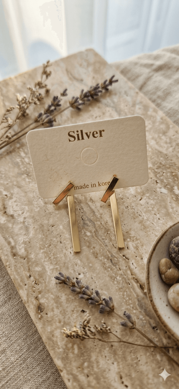 Two-tone stick drop earrings - 이미지 2