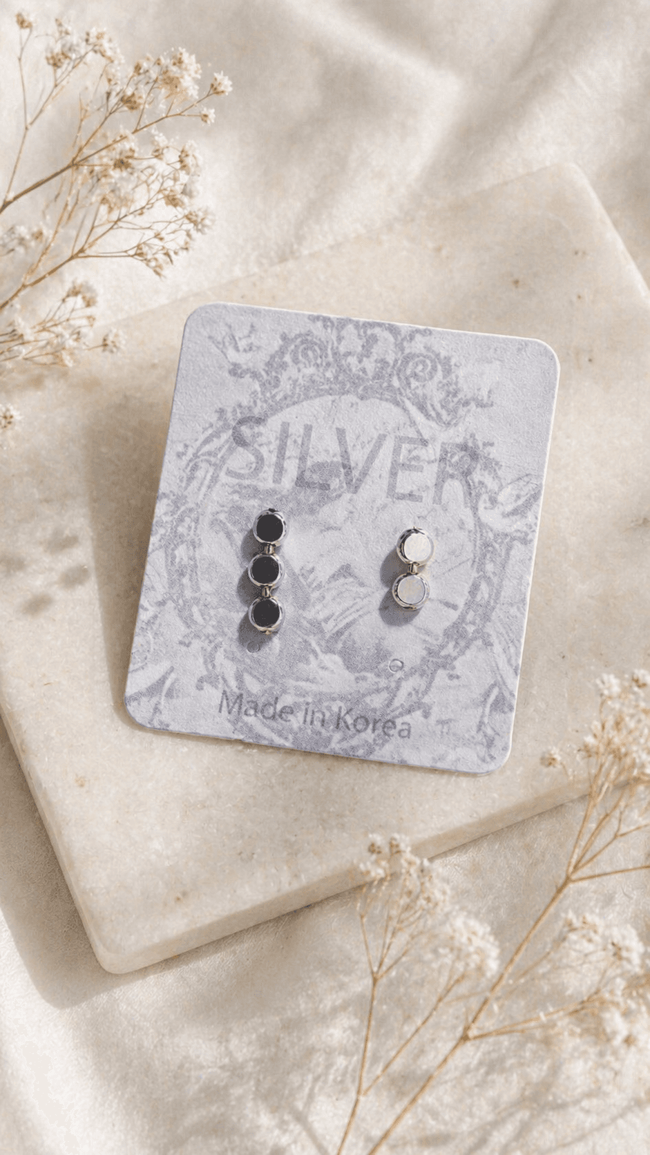 Silver 925 Mini Round Line Stud Earrings - 이미지 1