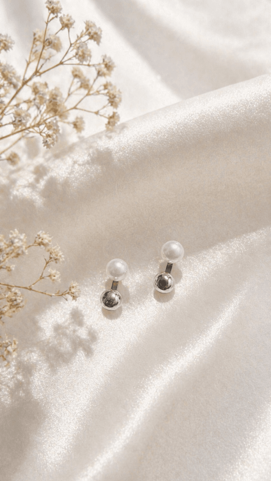Pearl Silver Ball Two-way Stud Earrings - 이미지 1