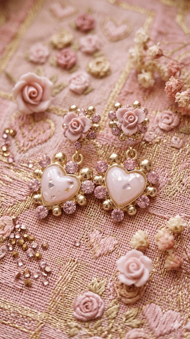 Rose Heart Cubic Drop Earrings - 이미지 1