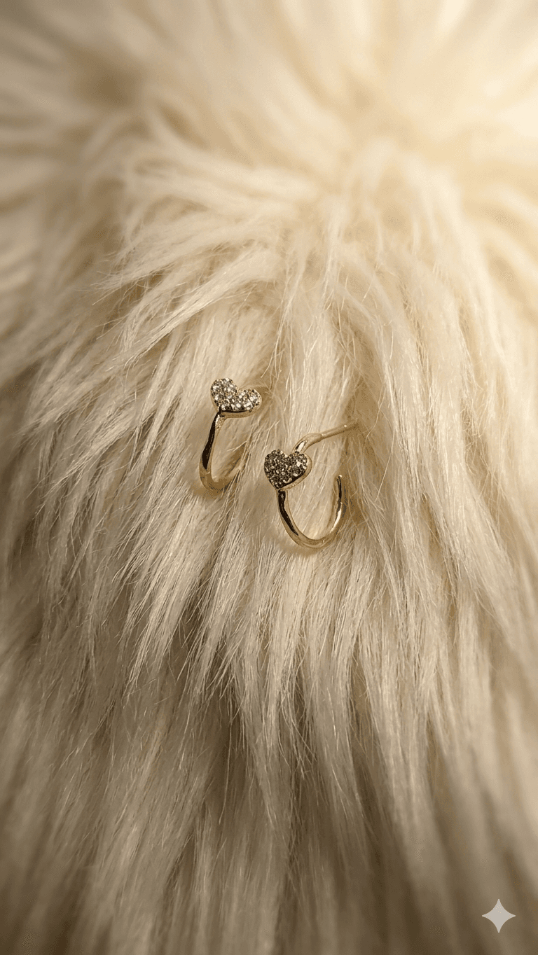 Heart Cubic One-Touch Ring Earrings - 이미지 3