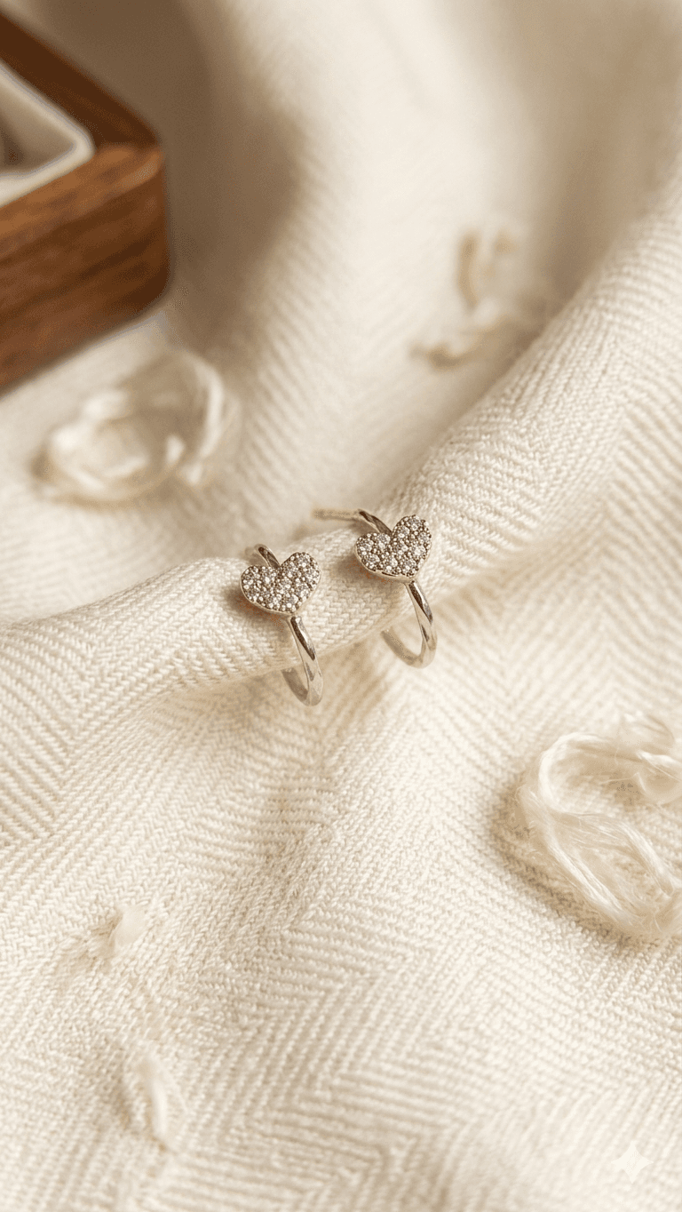 Heart Cubic One-Touch Ring Earrings - 이미지 2