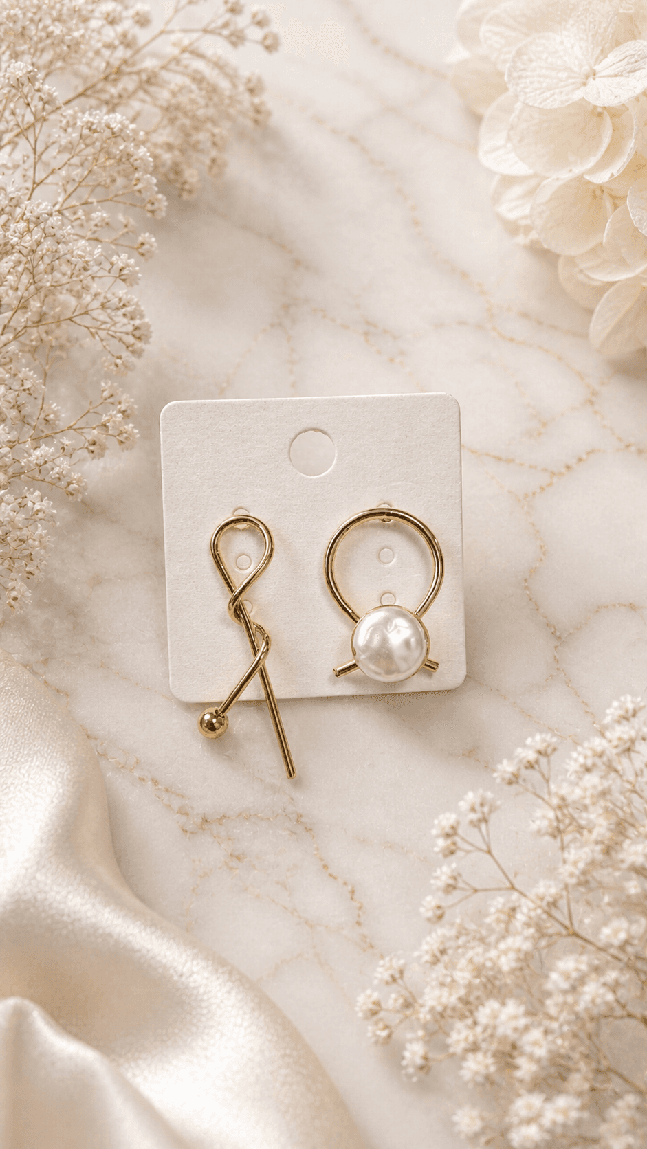 Pearl Point Asymmetrical Drop Earrings - 이미지 3