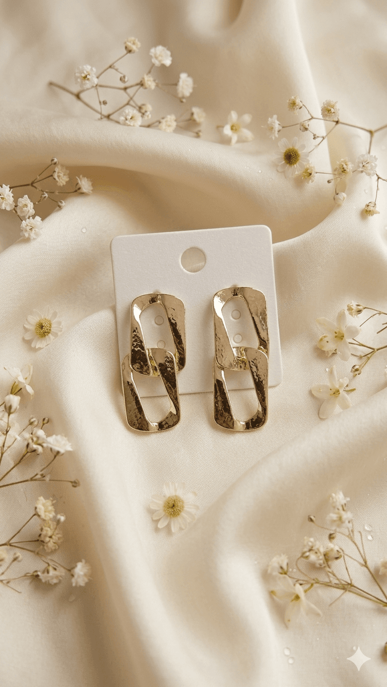 Vintage Textured Chain Link Drop Earrings - 이미지 1
