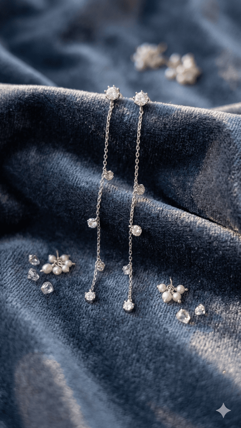 Cubic Drop Chain Earrings - 이미지 2