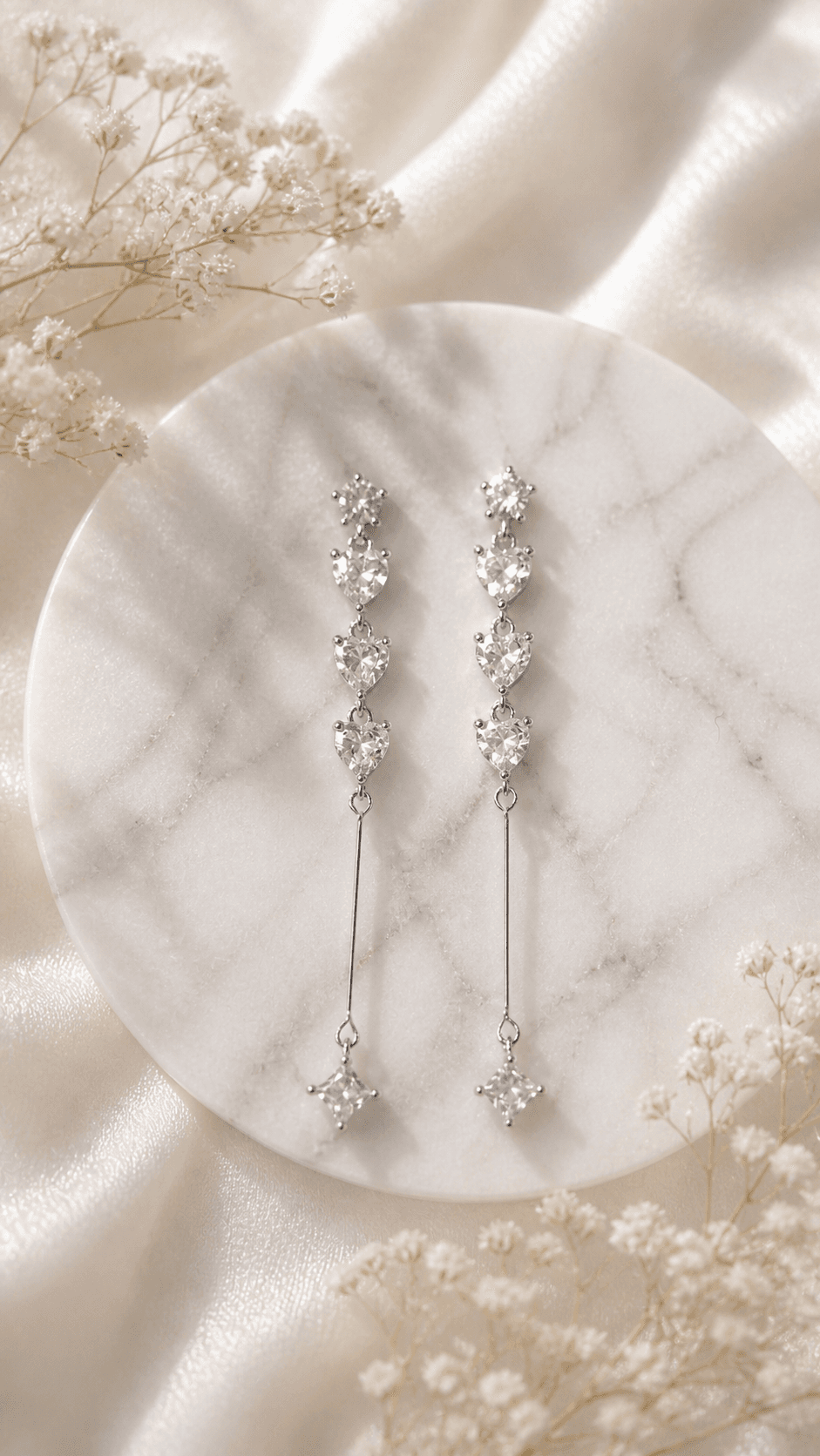 Heart Cubic Long Drop Earrings - 이미지 3