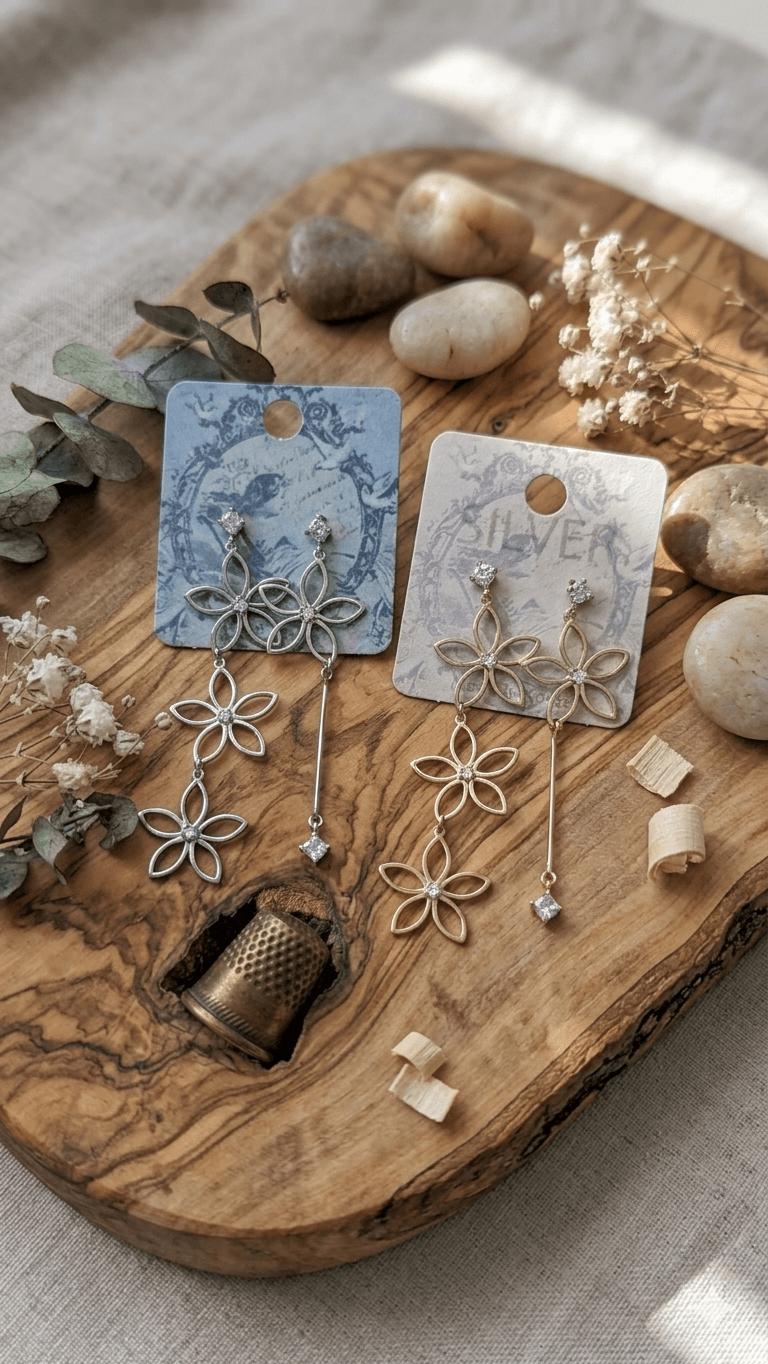 Flower Asymmetrical Drop Earrings - 이미지 1