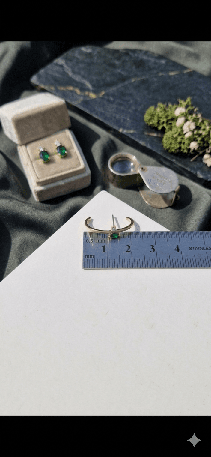 Green Stone Point V-Line Silver Earrings - 이미지 4