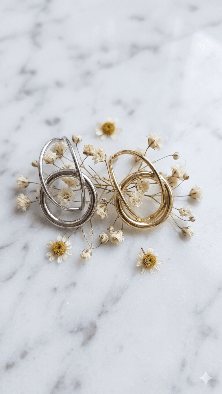 Two-Ring Twist Open Ring Earrings - 이미지 1