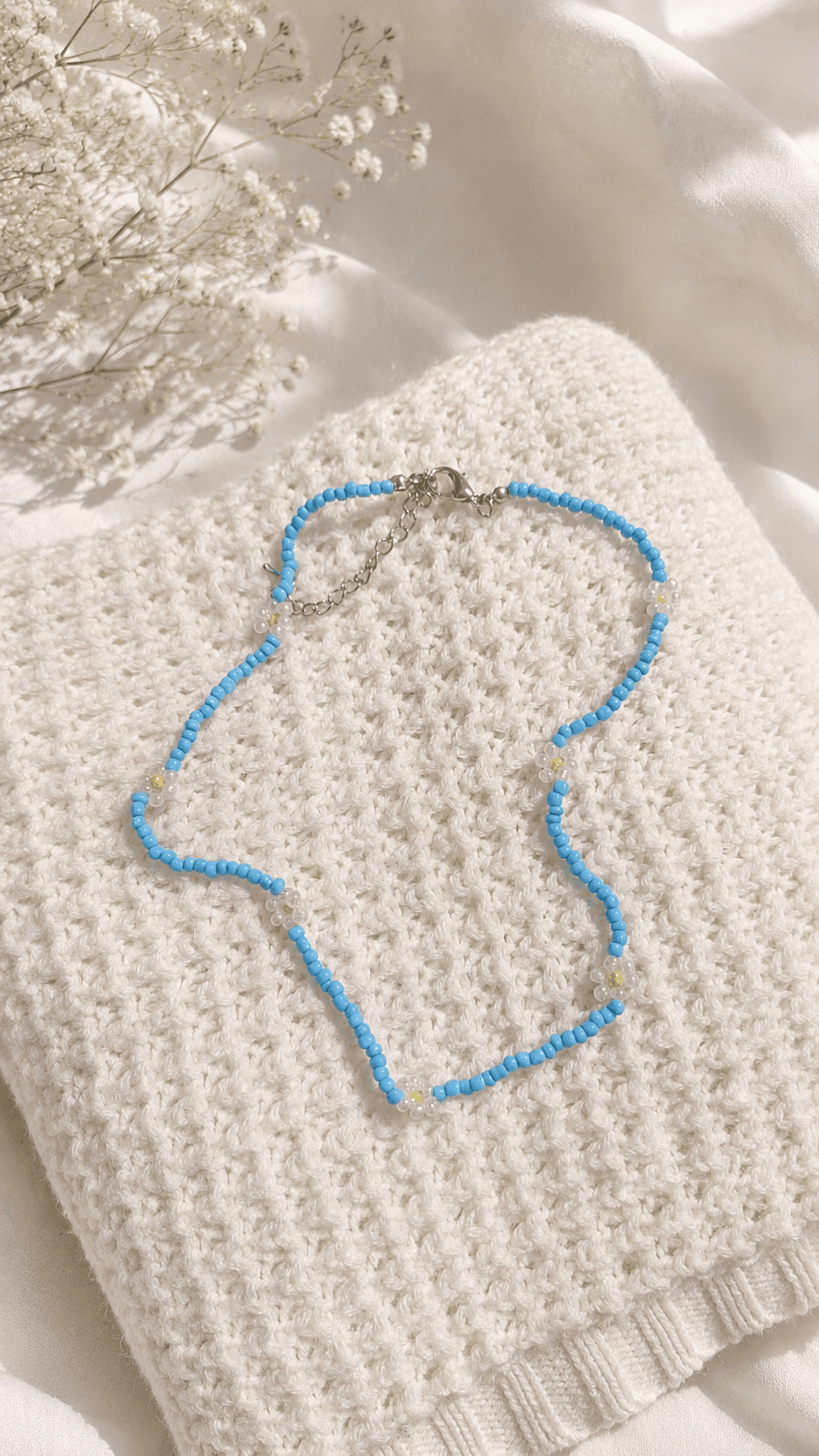 Flower Pendant Pearl Silver Chain Necklace - 이미지 3