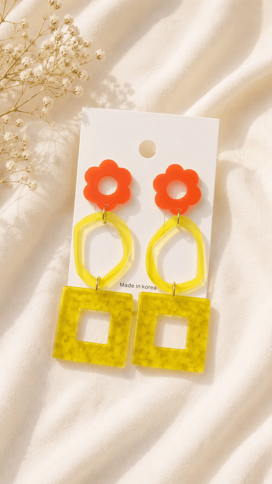 Flower Point Color Acrylic Drop Earrings - 이미지 2