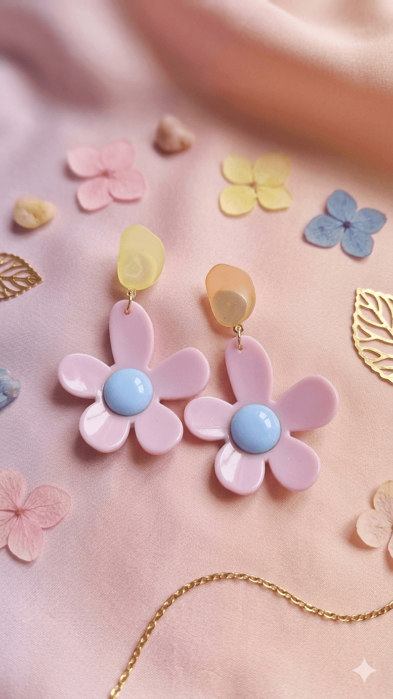 Pastel Flower Drop Earrings - 이미지 1