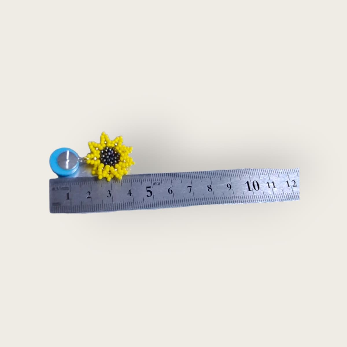 Blue Ball Yellow Bead Sunflower Drop Earrings - 이미지 3