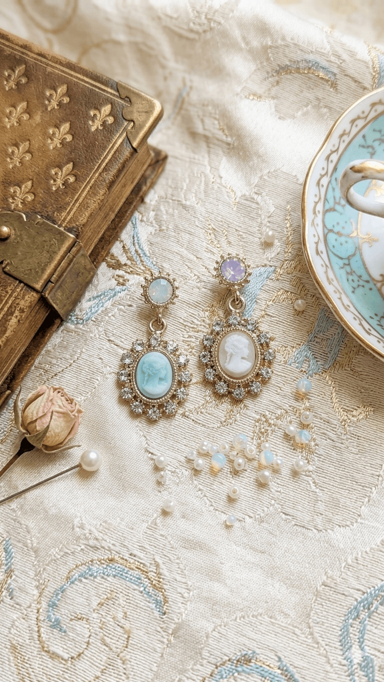 Vintage Cameo Cubic Drop Earrings - 이미지 1