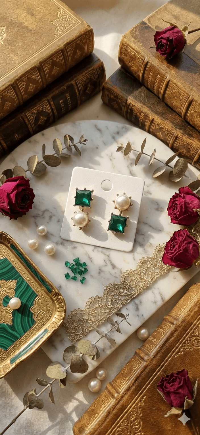 Color Cubic Pearl Two-Tone Stud Earrings - 이미지 2