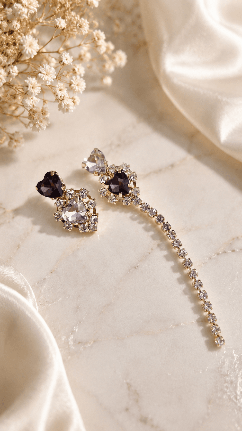 Heart Cubic Asymmetrical Drop Earrings - 이미지 1