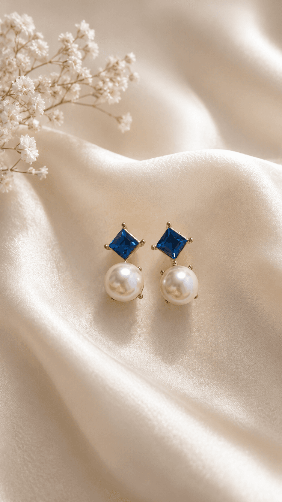 Square Cubic Pearl Drop Stud Earrings - 이미지 2