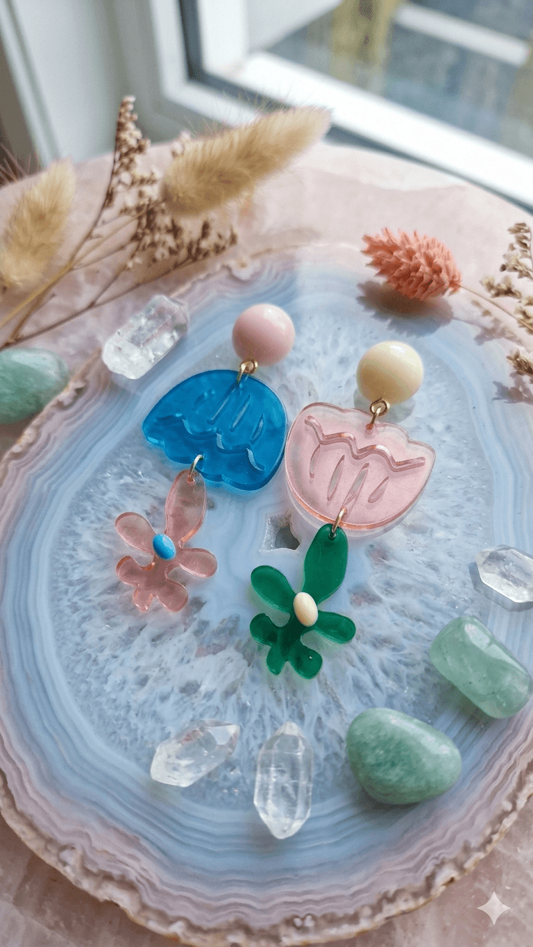 Acrylic Flower Drop Earrings - 이미지 1