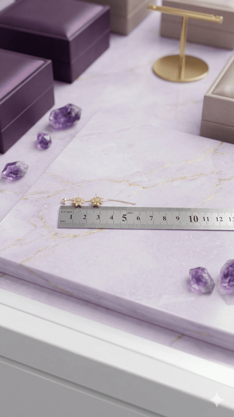 Purple Flower Cubic Long Drop Earrings - 이미지 3