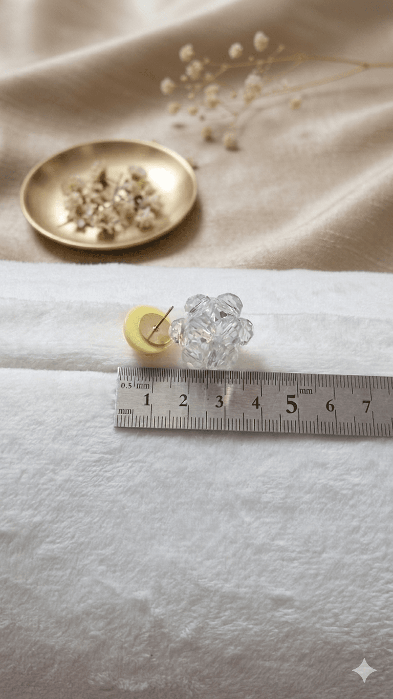 Yellow ball point transparent bead flower earrings - 이미지 3