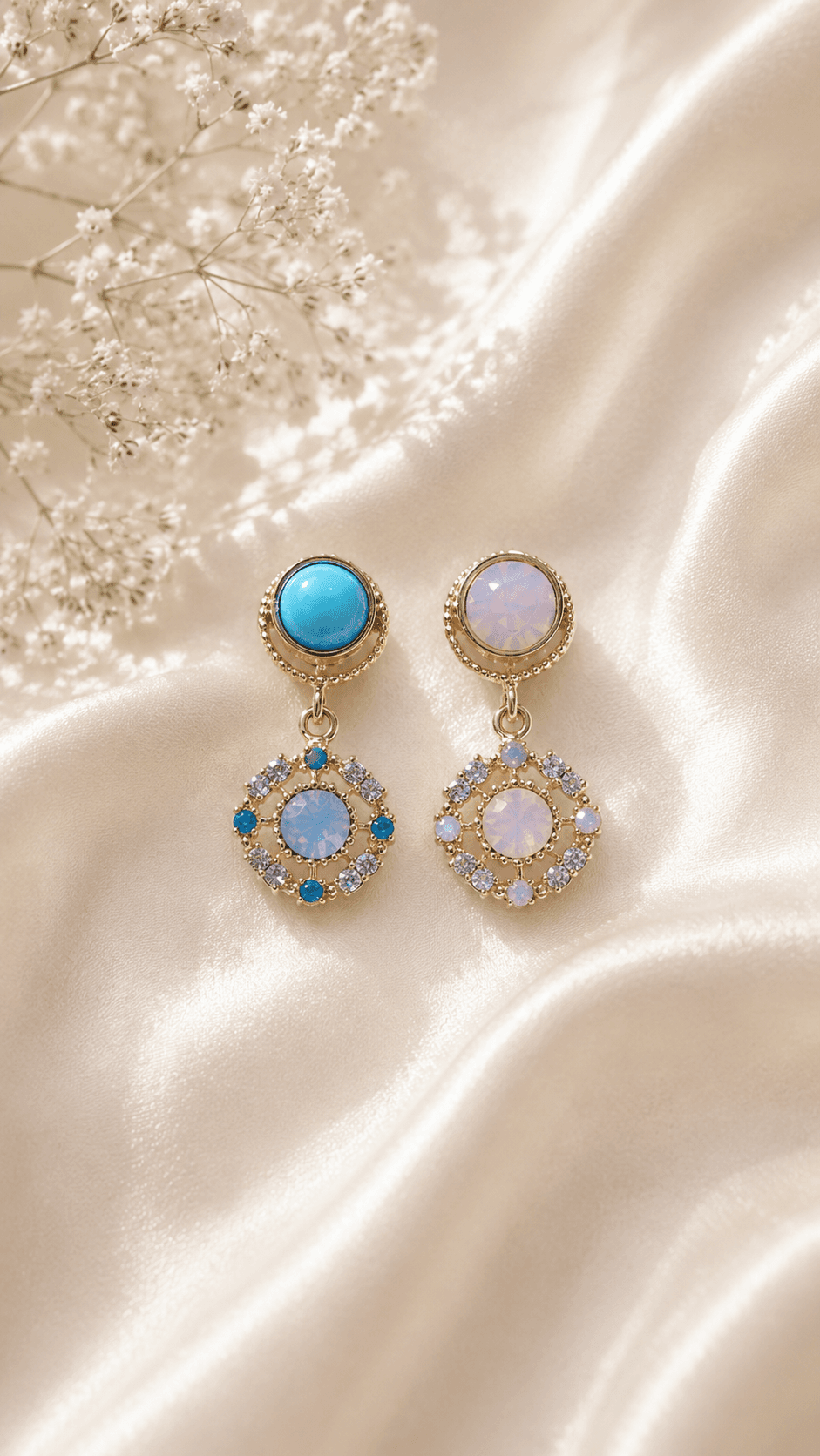 Gold-tone Opal Cubic Drop Earrings - 이미지 1