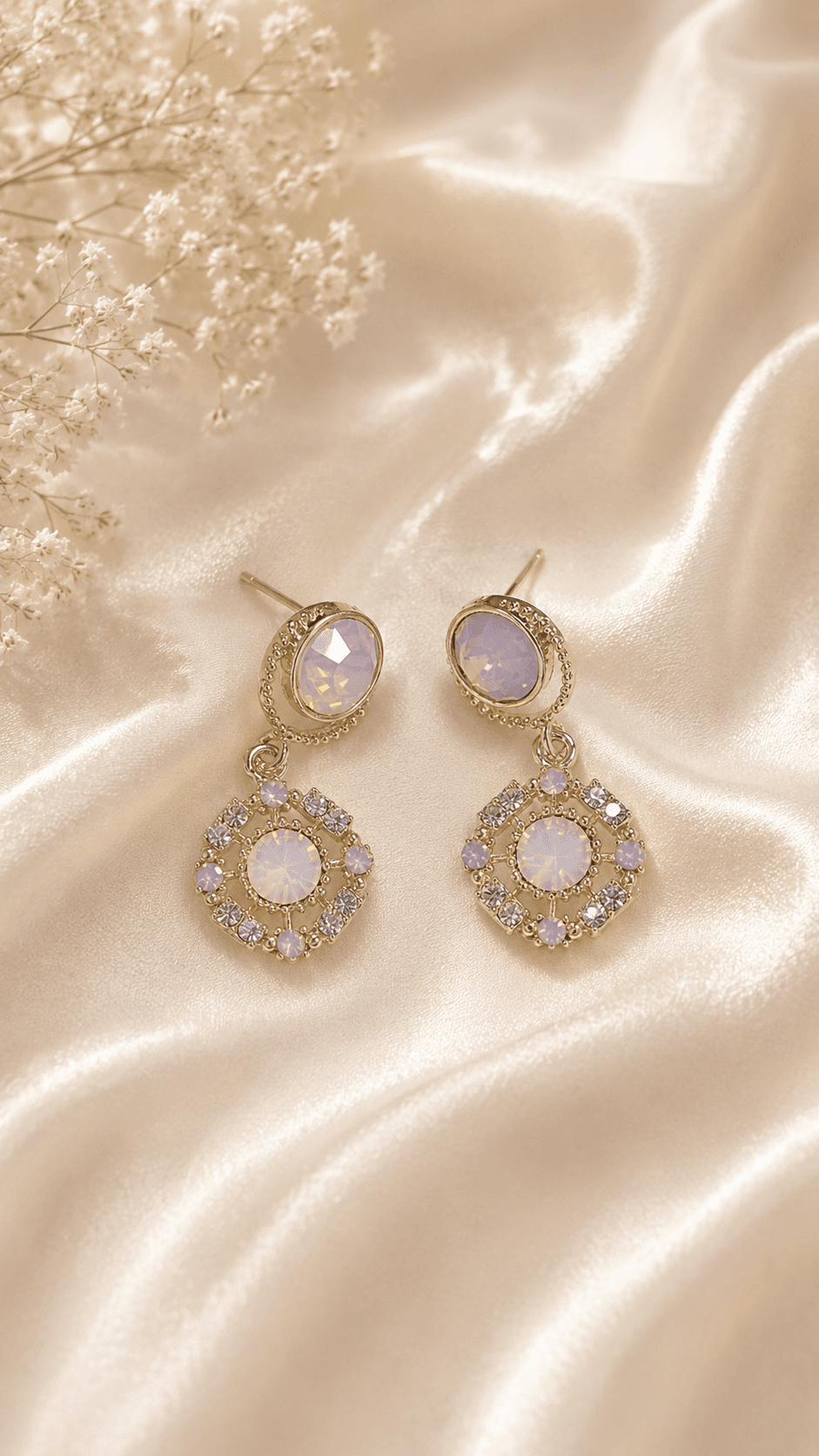 Gold-tone Opal Cubic Drop Earrings - 이미지 3