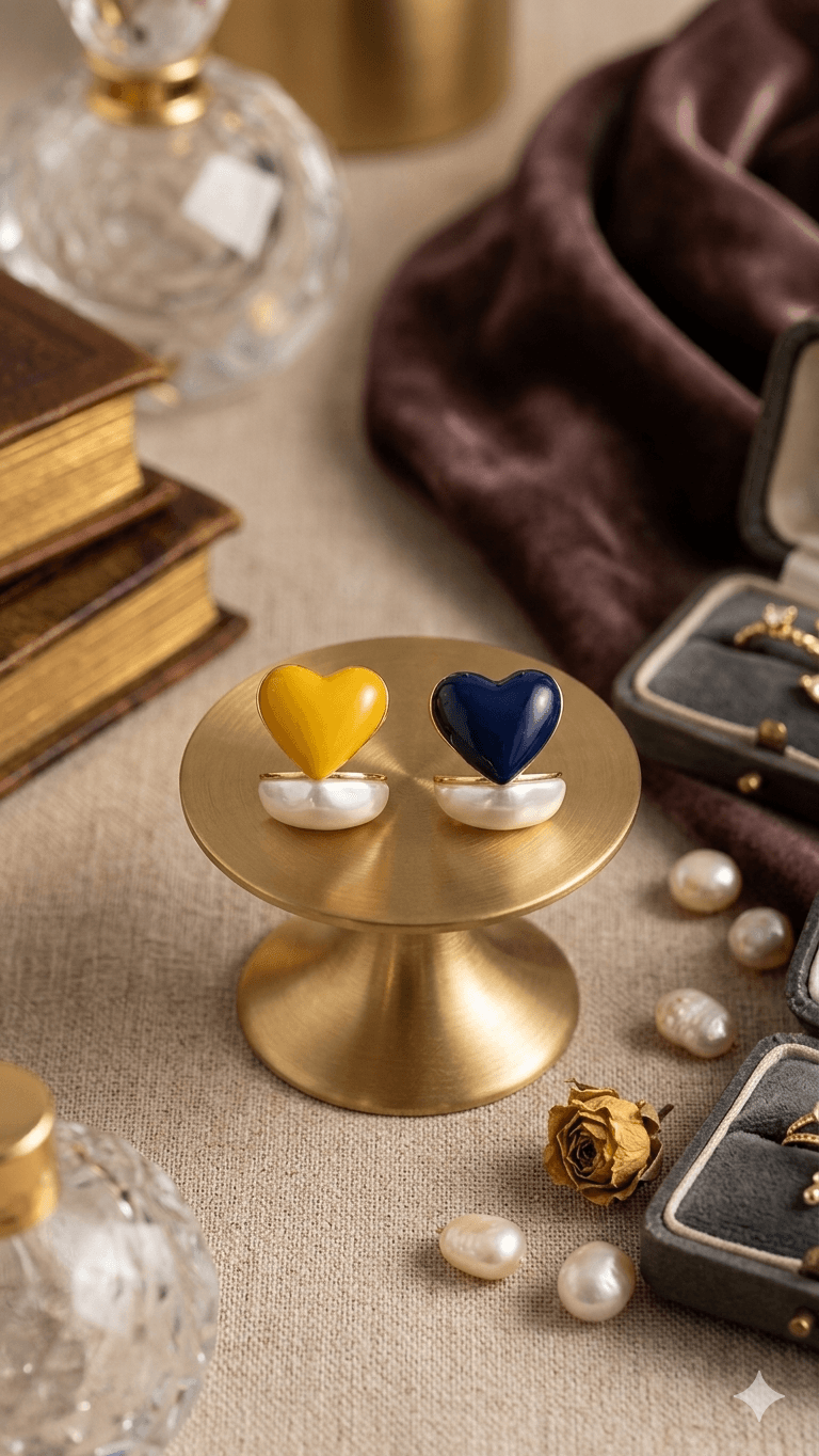 Heart Pearl Point Stud Earrings - 이미지 1
