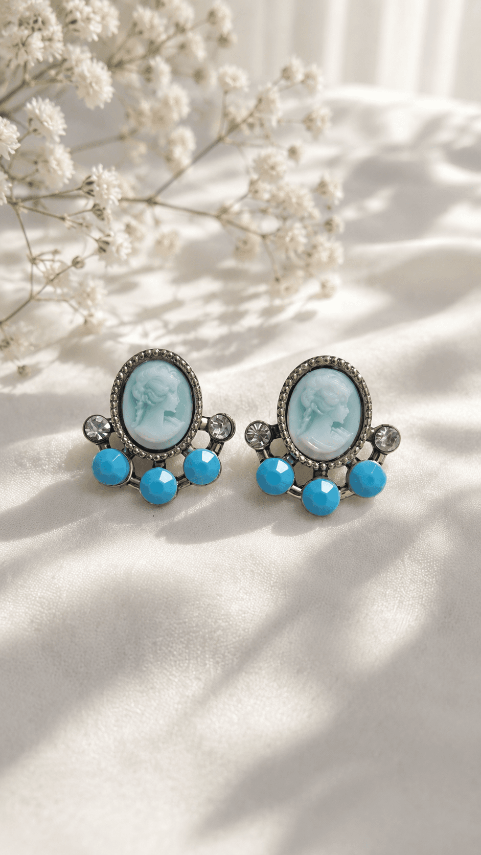 Cameo Oval Bead Point Earrings - 이미지 2
