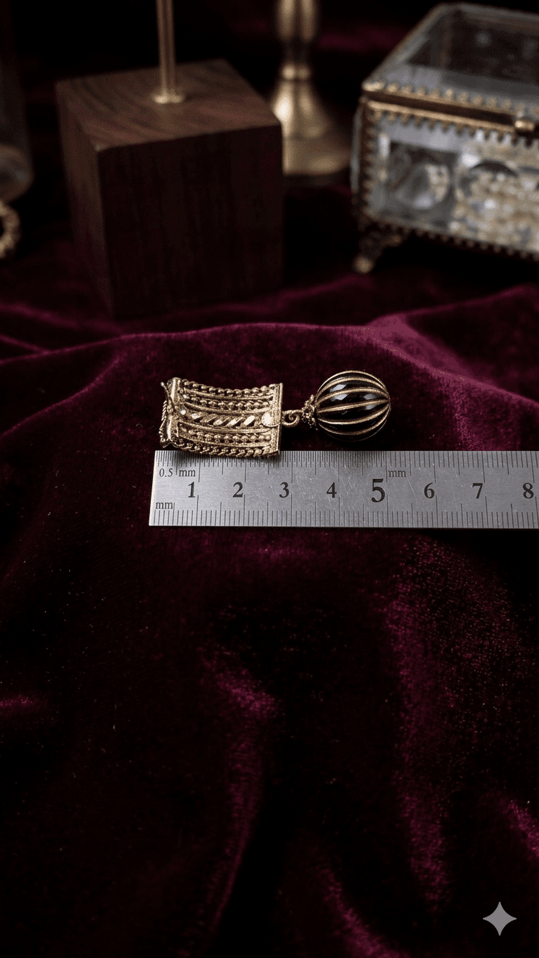 Antique Gold Square Cubic Ball Drop Earrings - 이미지 3