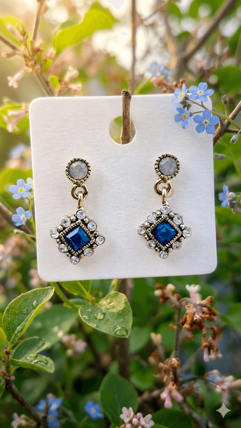 Antique gold frame square cubic drop earrings - 이미지 4