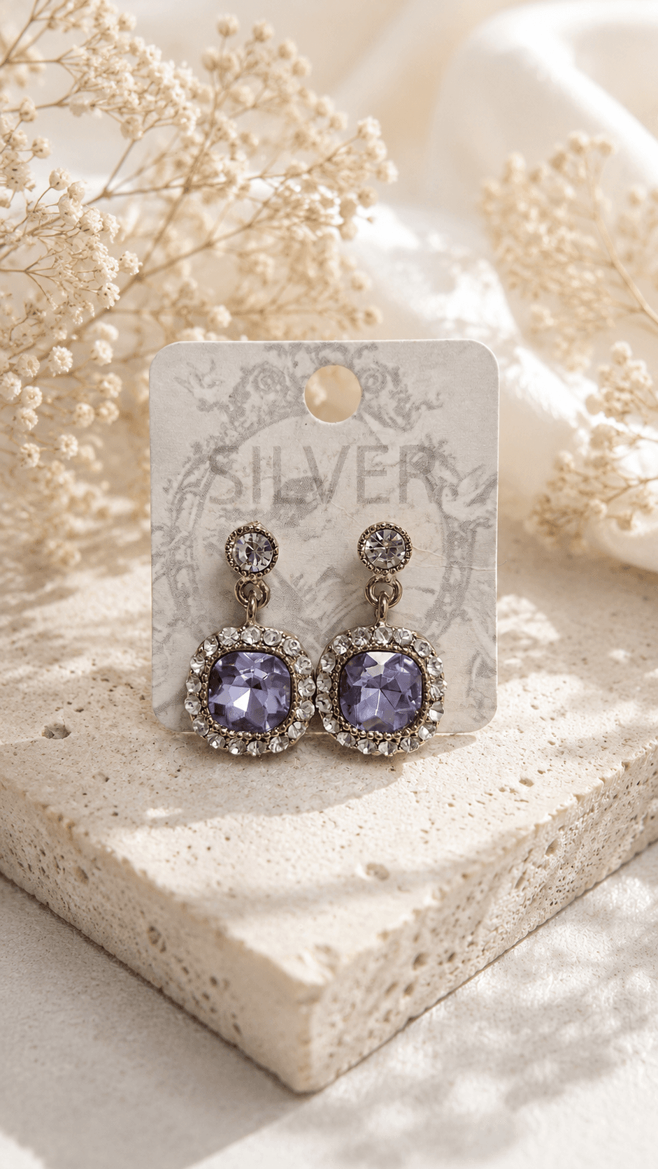Cubic-rimmed square colored stone drop earrings - 이미지 5