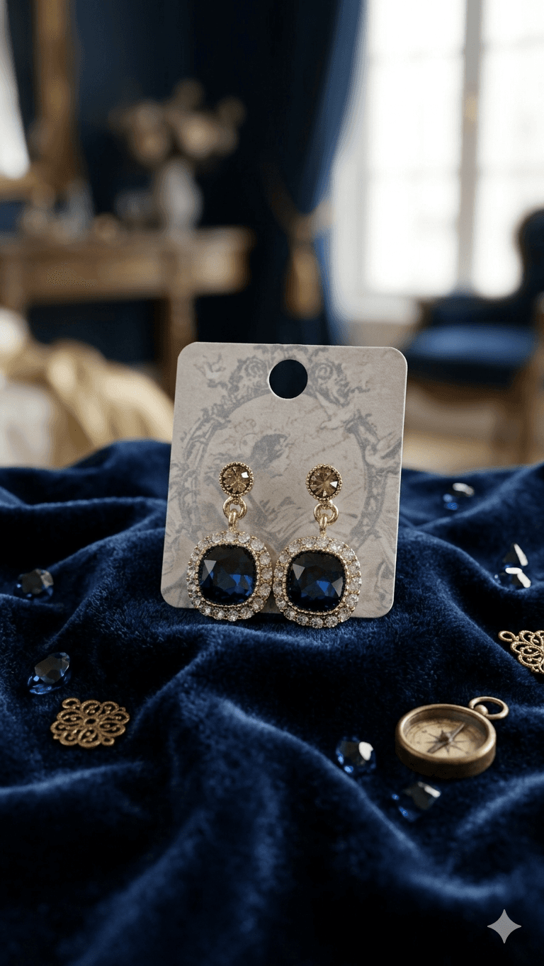 Cubic-rimmed square colored stone drop earrings - 이미지 4